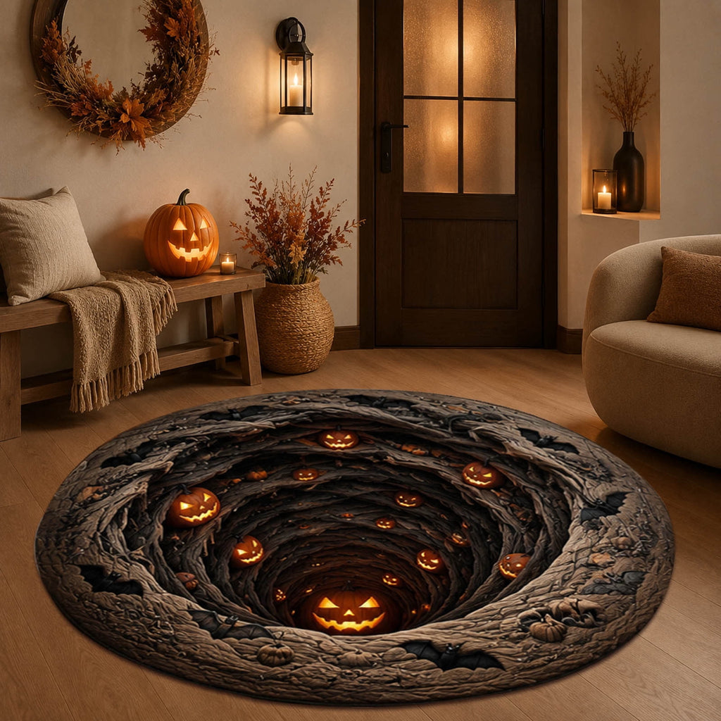 Win s Way 3D Illusion Round Halloween Rug Optical Illusion Doormat Non- Washable Entryway Decor Spooky Fall Front Door Mat for Party Decoration Available in 15.8/23.6/31.5 Inch