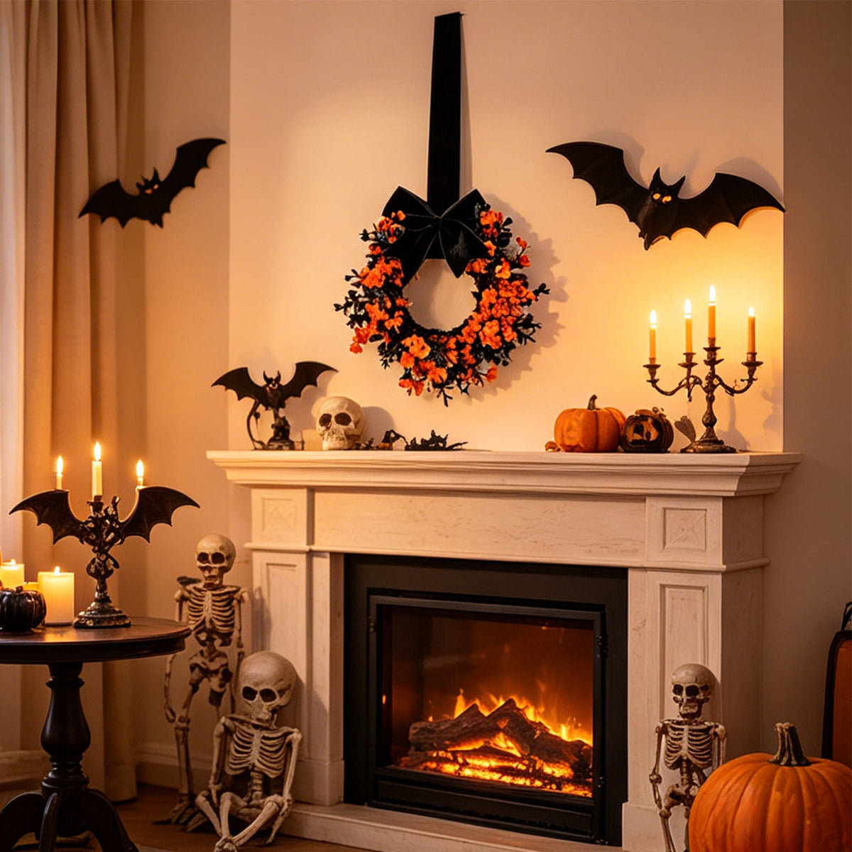 Hotyverty Halloween Wreath for Front Door, 13.77 Inch, Skull With Black Bow Wreath Halloween Decorations For Covered Outdoor Door & Farmhouse Gothic Home Ornament