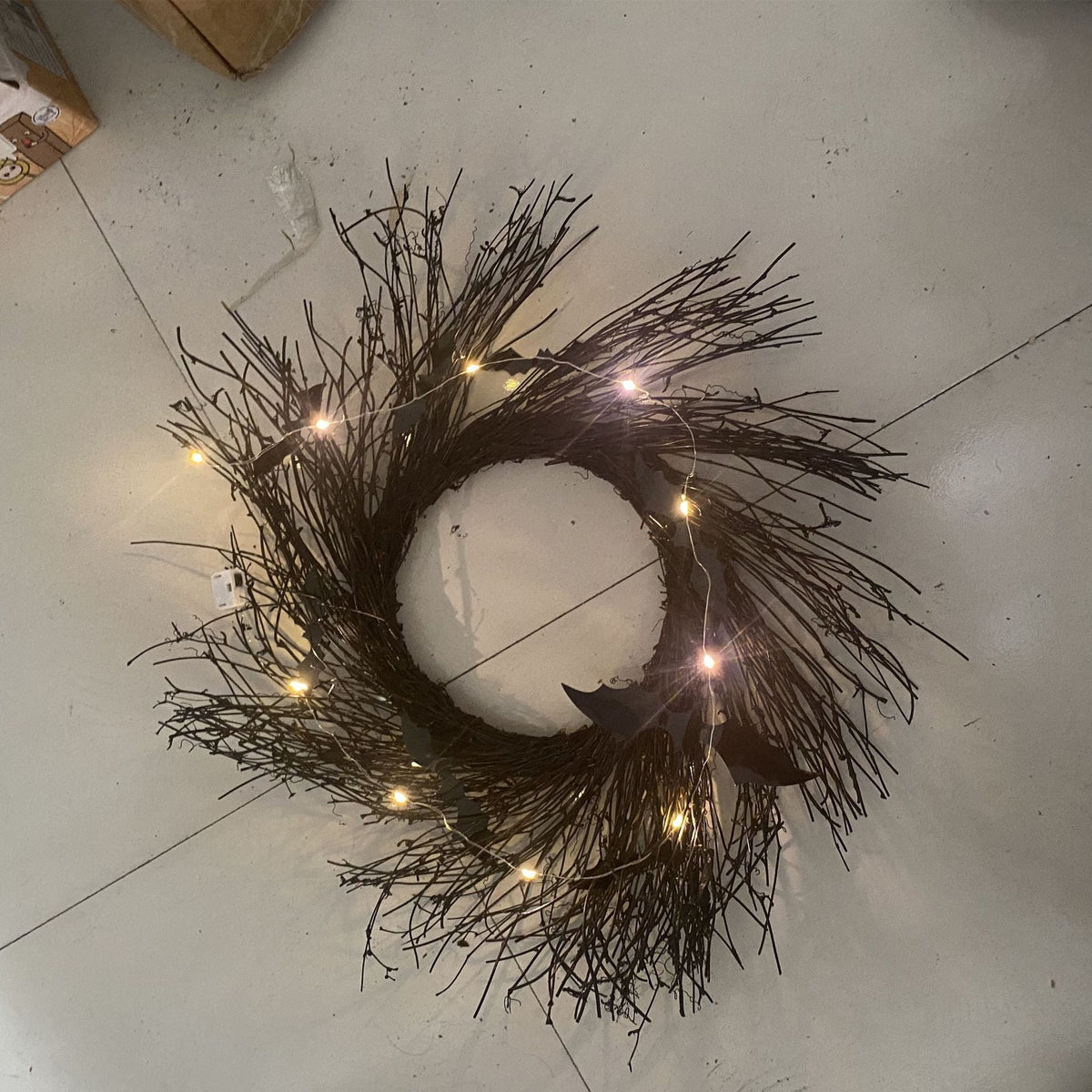 21.6" Illuminated Halloween Garland Wreath for Front Door Decor Lit Garland Black Bat Garland