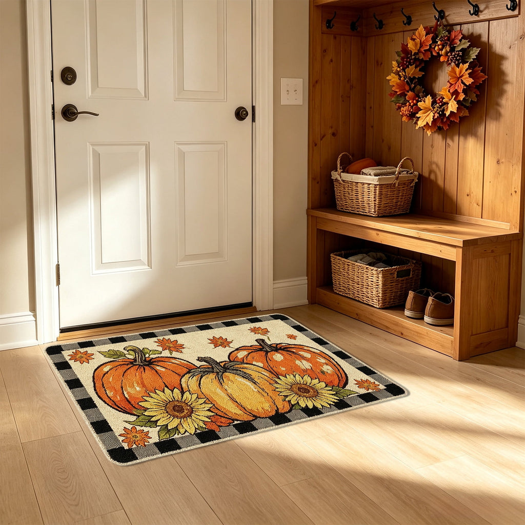 Yhmxh Fall Pumpkin Decorative Door Mat, Autumn Harvest Welcome Entryway Rug, Non‑Slip Absorbent Front Doormat, Seasonal Floor Mat for Indoor Outdoor Halloween Home Decoration 15.7x23.6 Inch