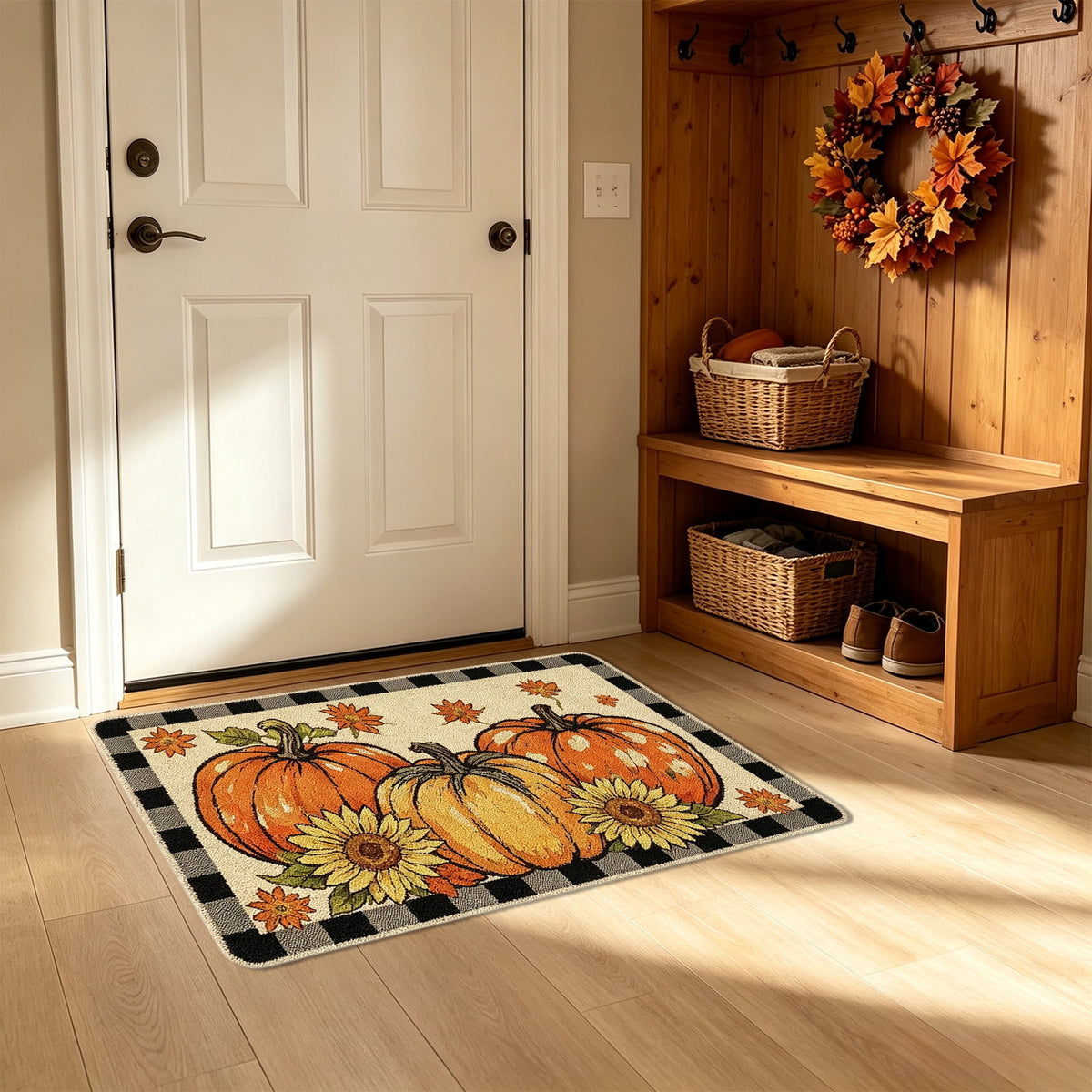 Yhmxh Fall Pumpkin Decorative Door Mat, Autumn Harvest Welcome Entryway Rug, Non‑Slip Absorbent Front Doormat, Seasonal Floor Mat for Indoor Outdoor Halloween Home Decoration 15.7x23.6 Inch