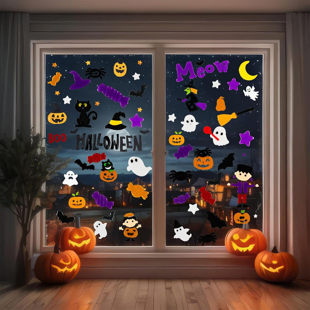 5 Pcs Halloween Window Clings Gel Reusable Static Halloween Window Decorations for Office, Classroom, Fridge, Halloween Window Stickers, Vibrant Halloween Decor (Witch)