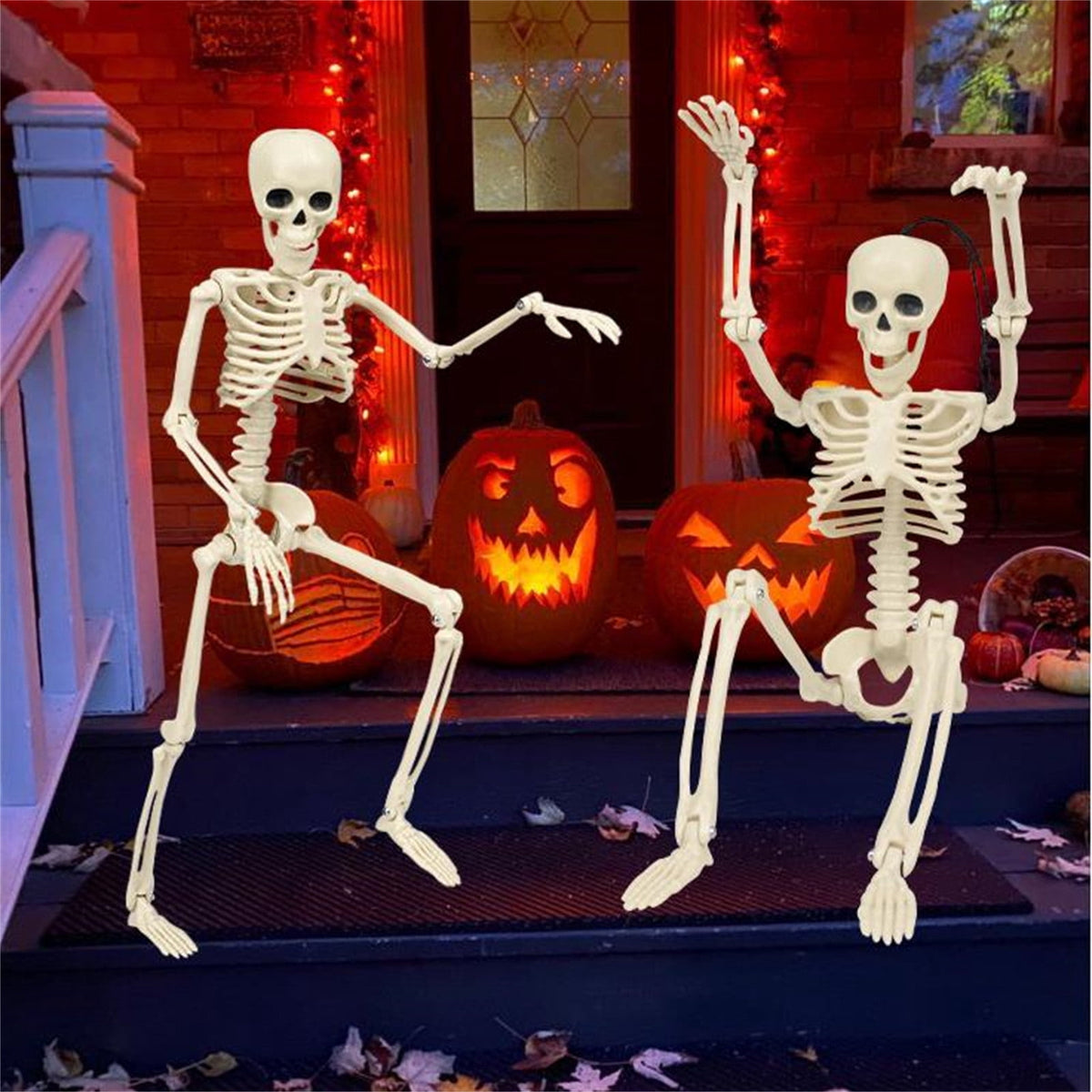 Coollooc Skeleton Halloween Decorations, 1.3Ft Realistic Full Body Movable Posable Joints Skeleton, Plastic Skeleton Decors for Halloween Party Haunted House Yard Supplies(A)