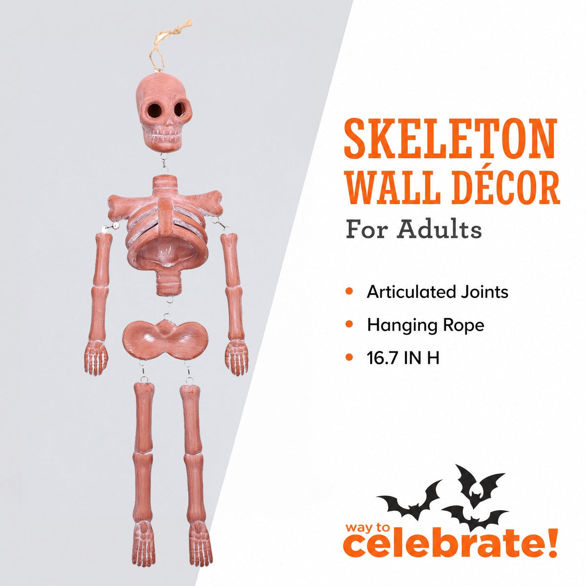 Skeleton Wall Decoration, Terracotta, 16.7", Halloween by Way To Celebrate