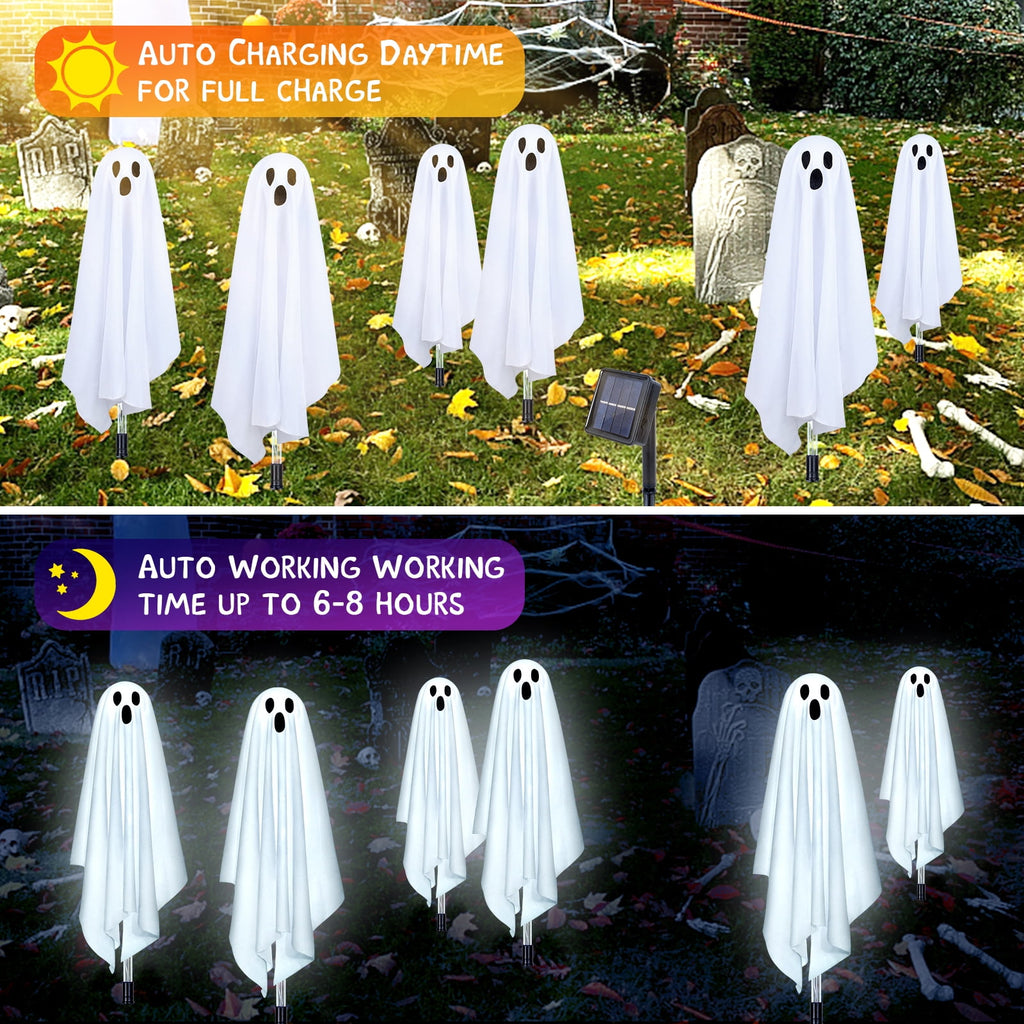 Fohil Halloween Solar Ghost Lights Outdoor Decor Waterproof 8 Modes 6 Pack