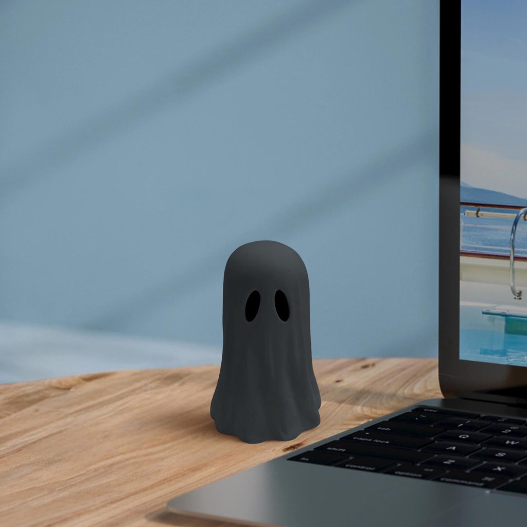 Resin Halloween Ghost Figurine, 10cm Black Spooky Ghost Statue for Mantel Tabletop Centerpiece Porch Indoor Cute Halloween Decor