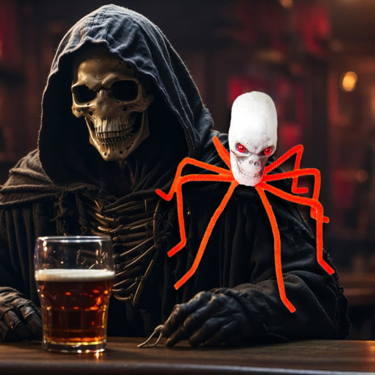 Halloween Skull Head Spider Decoration 11.81inch Creepy Skeleton Spider Decoration with Crossed Bones ABS Plastic Indoor Outdoor Party Layout Supply for Spooky Scene Decor