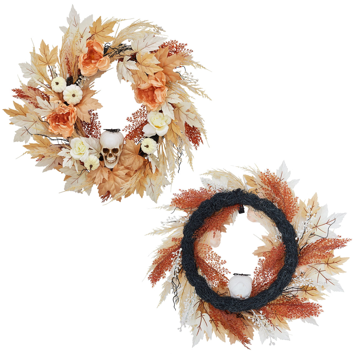 Festisoul 20'' Halloween Wreath for Front Door, Halloween Owl Wreath with Natural Vines and Artificial Roses, Spooky Halloween Props Decoration for Fireplace
