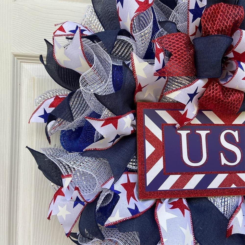 AZXY 4th of July Wreath,Patriotic Wreath,Independence Day Wreaths,Memorial Day Decorations
