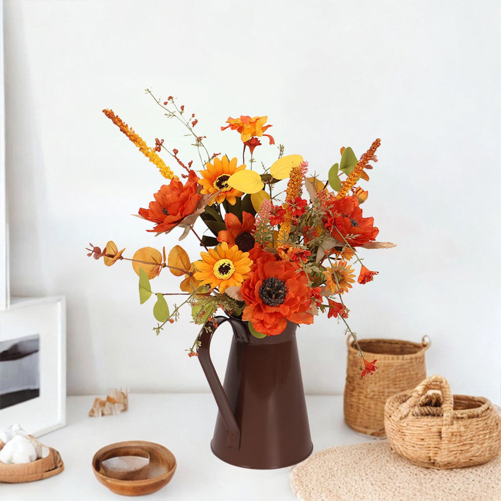 Light Up Sunflower Bouquet Decor - Battery Operated Floral Arrangement Halloween Thanksgiving Table Centerpiece Iron Vase Seasonal Home Gift(A-Not With Lame)
