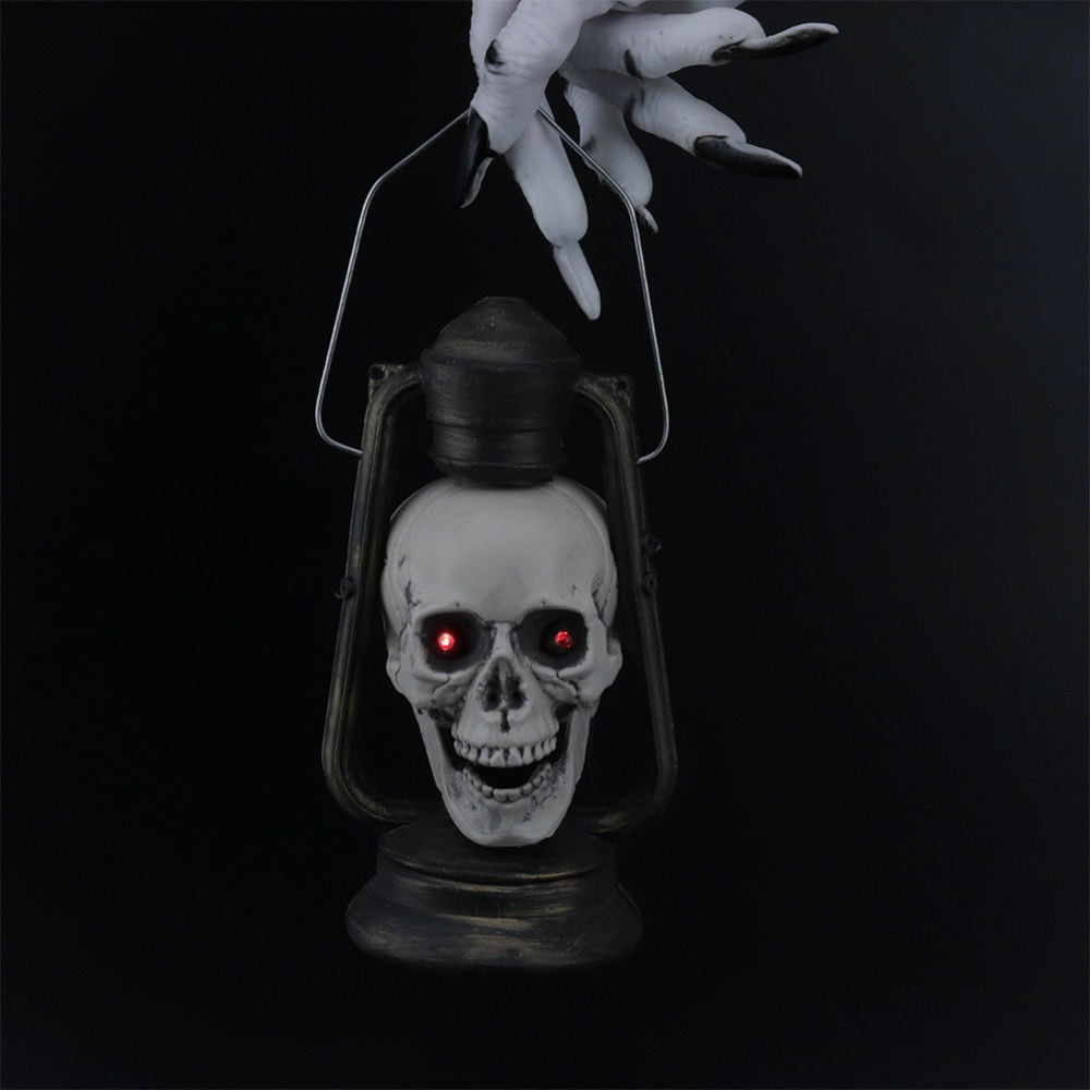 Pyaiiner Halloween Skull Lantern with LED Lights Red Eyes Glow in The Dark Skeleton Decor for Spooky Porch Yard and Party Displays