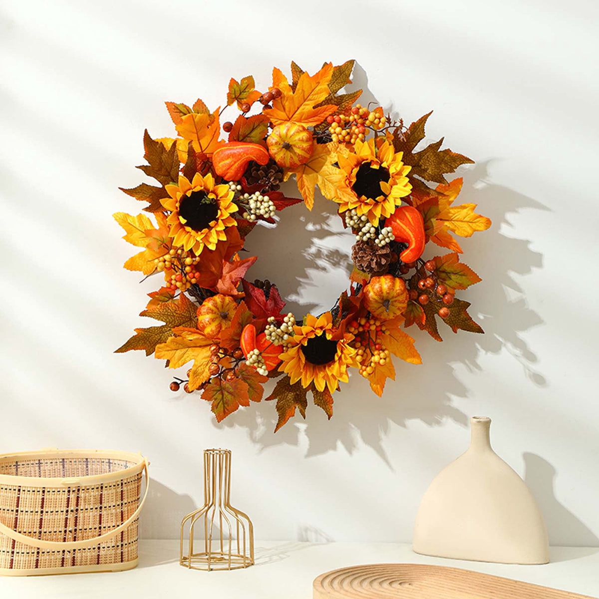 YIKA Halloween Decoration Fall Peony And Pumpkin Wreath Colorful Decorative Garland Home Decoration And Ornaments Suitable For Decoration In Multiple Scenarios F3Halloween Yard Decor