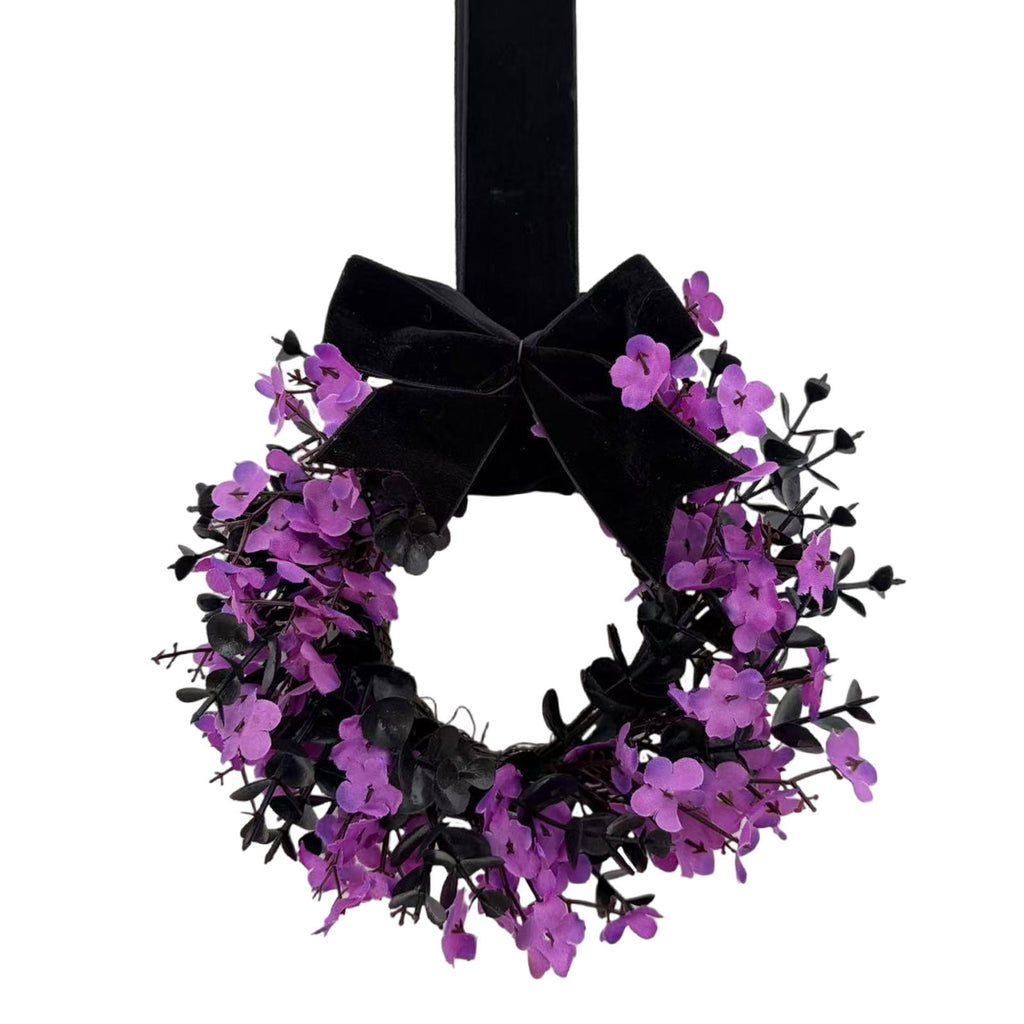 Halloween Star Shaped Bow Wreath for Window Door Display, Autumn Festival Artificial Wreath Decor