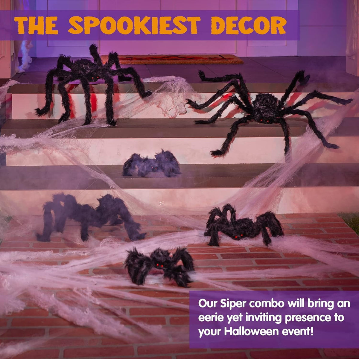 Joyfy 6 Packs Colorful Hairy Giant Spiders Halloween Decorations Outdoor,Multi-Size Outdoor Halloween Spider Decorations for Yard Lawn & Patio (30", 30", 20", 20", 12", 12")