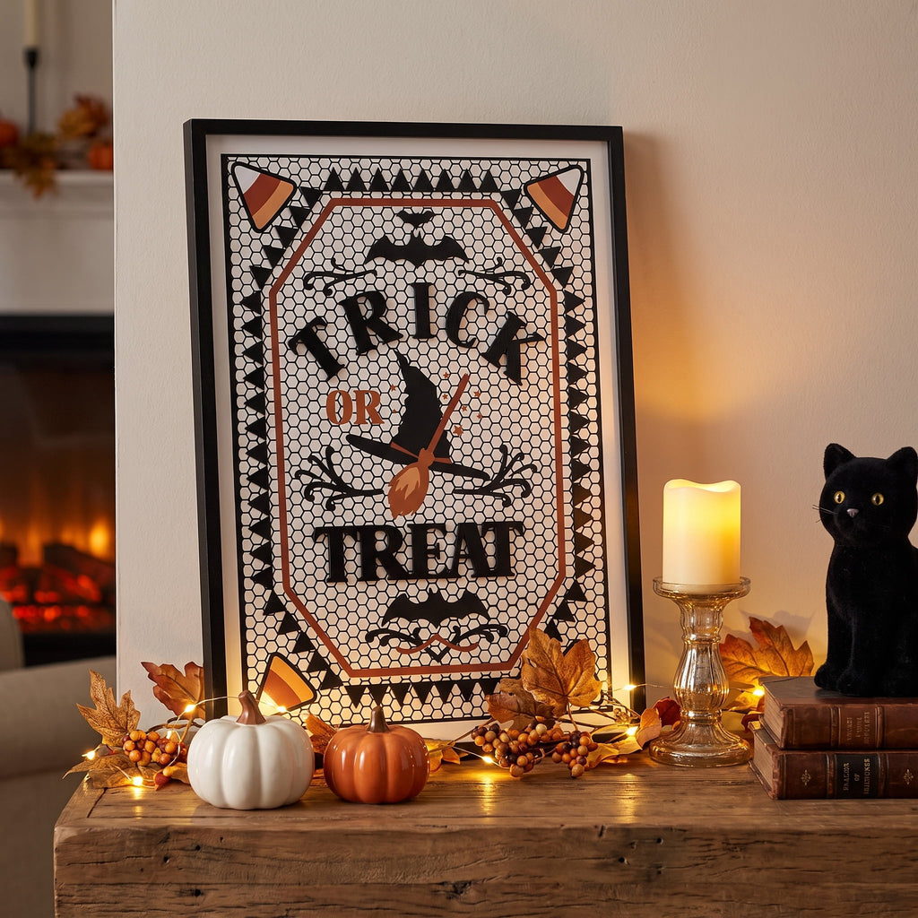 Trick or Treat Framed Wall Art, Multicolor, 14.8" x 20", Halloween by Way To Celebrate