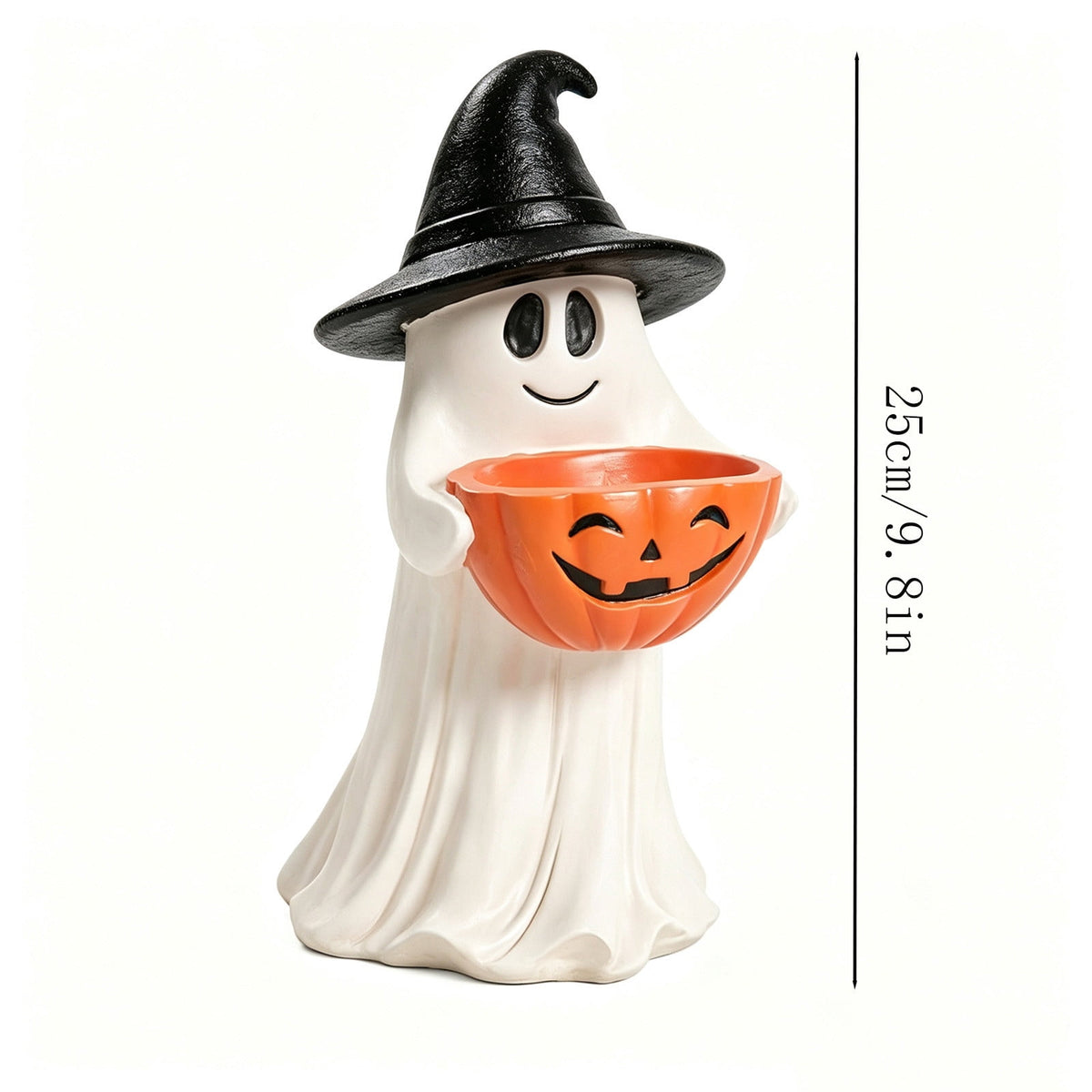 Halloween Decoration Ghost Figurine 11in Resin Ghost Statues with Pumpkin Candy Bowl for Outdoor Indoor Front Door, Porch Yard Lawn Party Decor