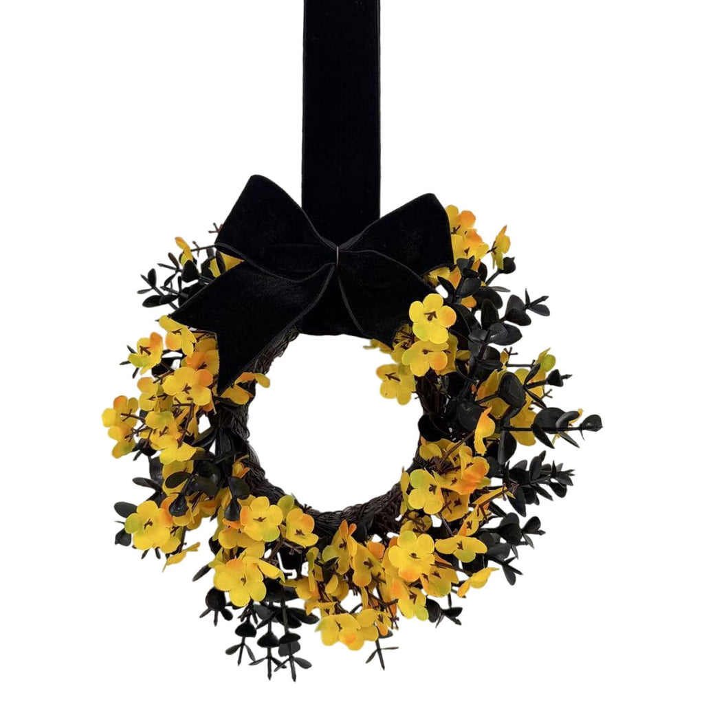 Halloween Star Shaped Bow Wreath for Window Door Display, Autumn Festival Artificial Wreath Decor