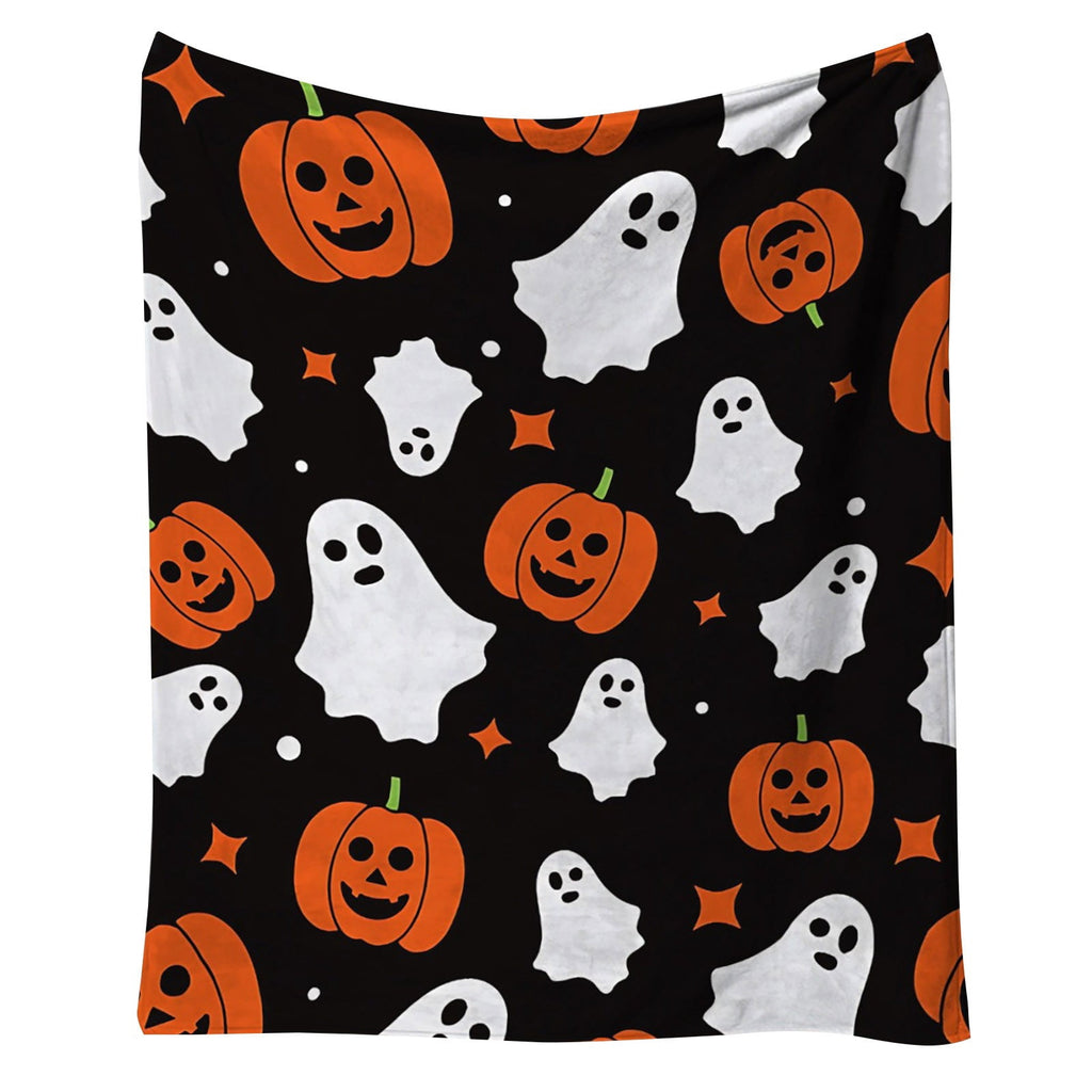 Halloween blanket,Halloween Print Throw Blanket Flannel Soft Cozy Decorative Nap Blanket with Ghost Pumpkin Skull for Office Bedroom Sofa Camping Travel(100x150cm/39x59 Inch),Black