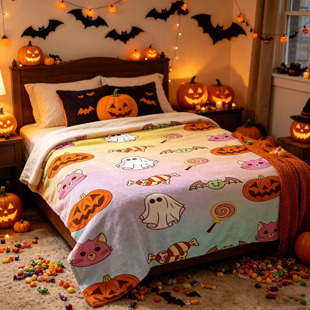 Halloween blanket,Halloween Print Throw Blanket Flannel Soft Cozy Decorative Nap Blanket with Ghost Pumpkin Skull for Office Bedroom Sofa Camping Travel(100x150cm/39x59 Inch),Black