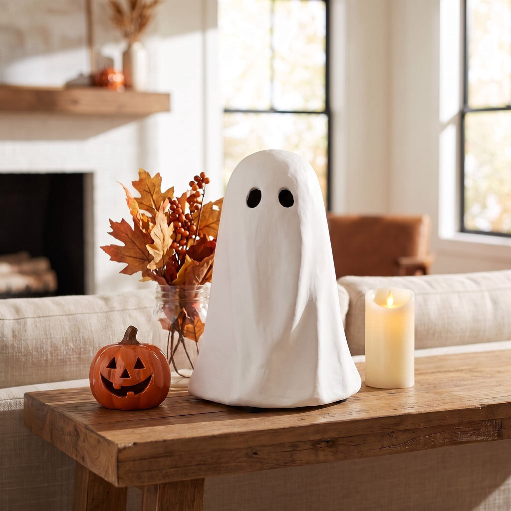 Paper Mache Ghost Decoration, Black, 10.9", Halloween by Way To Celebrate