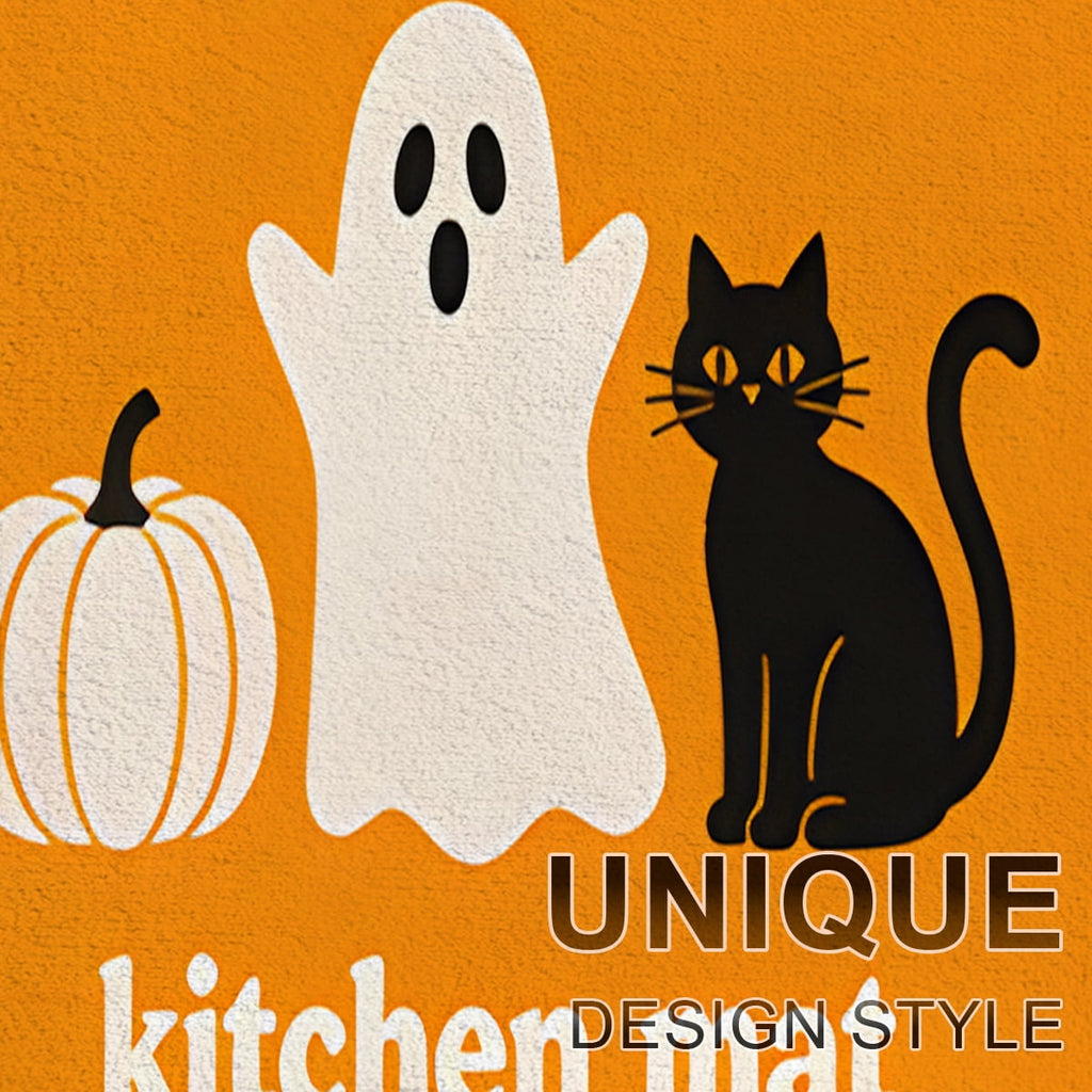 YIMEIS Halloween Orange Ghost Pumpkin Black Cat 1Pc Flannel Mat & Kitchen Rugs,Soft Non-slip,16''×24'' Inches,for Entryway Bathroom