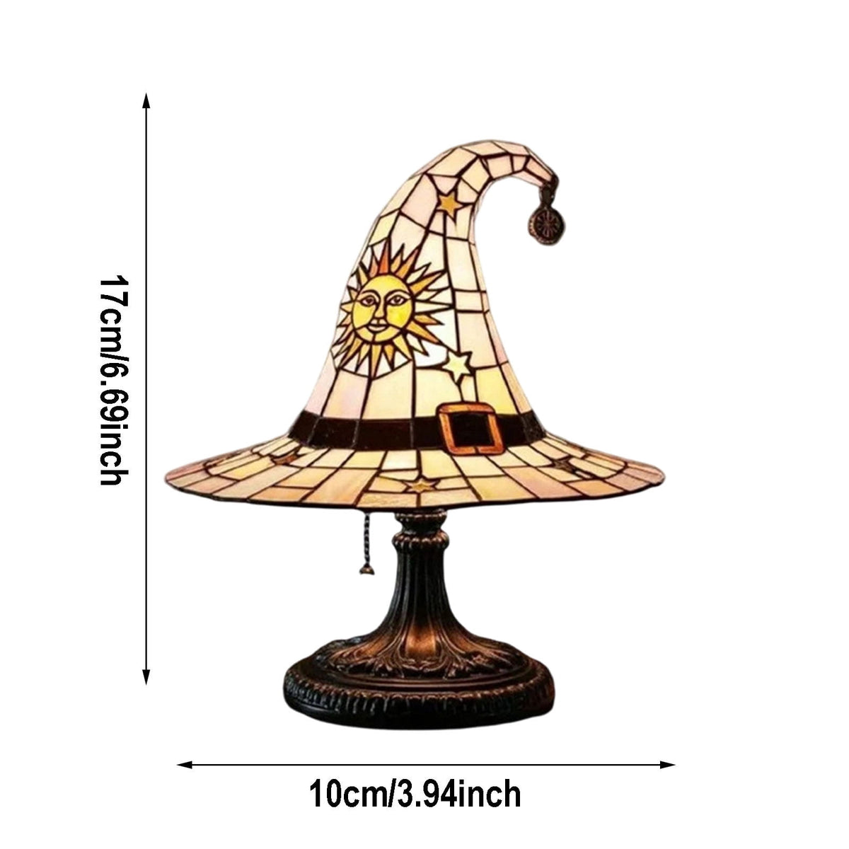 Stained Glass Witch hat lamp, 7" Halloween Gothic Mystic Room Decor Handcrafted Ceramic Phantom Figurine, USB Rechargeable LED Glowing Lantern for Bedroom Living Room Mantel Home Decor