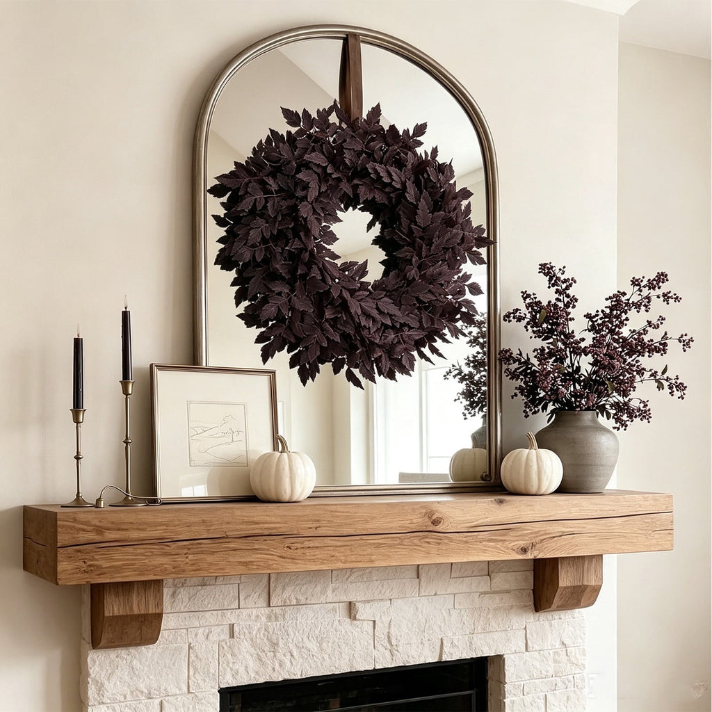 Fall Decor - Fall Wreaths for Front Door, 24 Inch Plum Cimicifuga Leaves Wreath, Autumn Harvest Halloween Decorations for Home Indoor Outdoor Mantle Window Wall Kitchen, Black