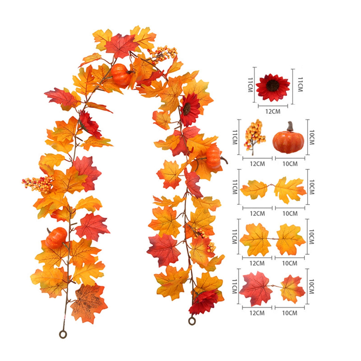Sruoe Simulation Maple Leaf and Rattan Fall Garland for Holiday Stair Door, Greenery Garland for Garden Home Wall, Fake Plants Wreath Decoration for Thanksgiving Halloween, Orange