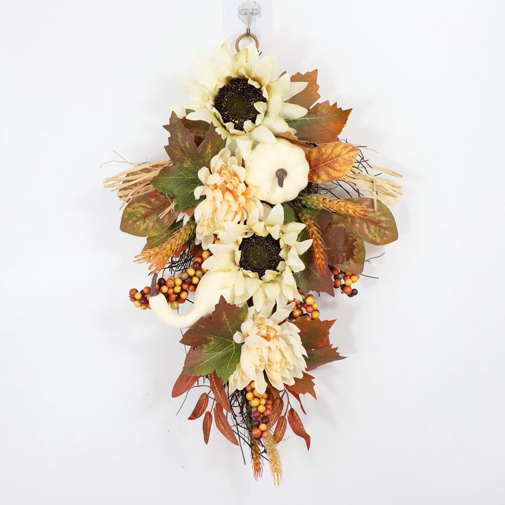 Artificial Wall Swag Fall Harvest Swag Wreath Ornaments Teardrop Wreath Garland for Porch Eaves Stairs Outdoor and Indoor Festivals Window 50cm