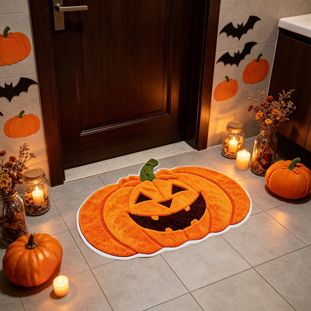 Halloween Door Mat Pumpkin Shaped Non-Absorbent Skidproof Mat 15.75x23.62in Polyester Skidproof & Weather Resistant for Front Door Porch Indoor Outdoor Halloween Door Mat by MPOISVA
