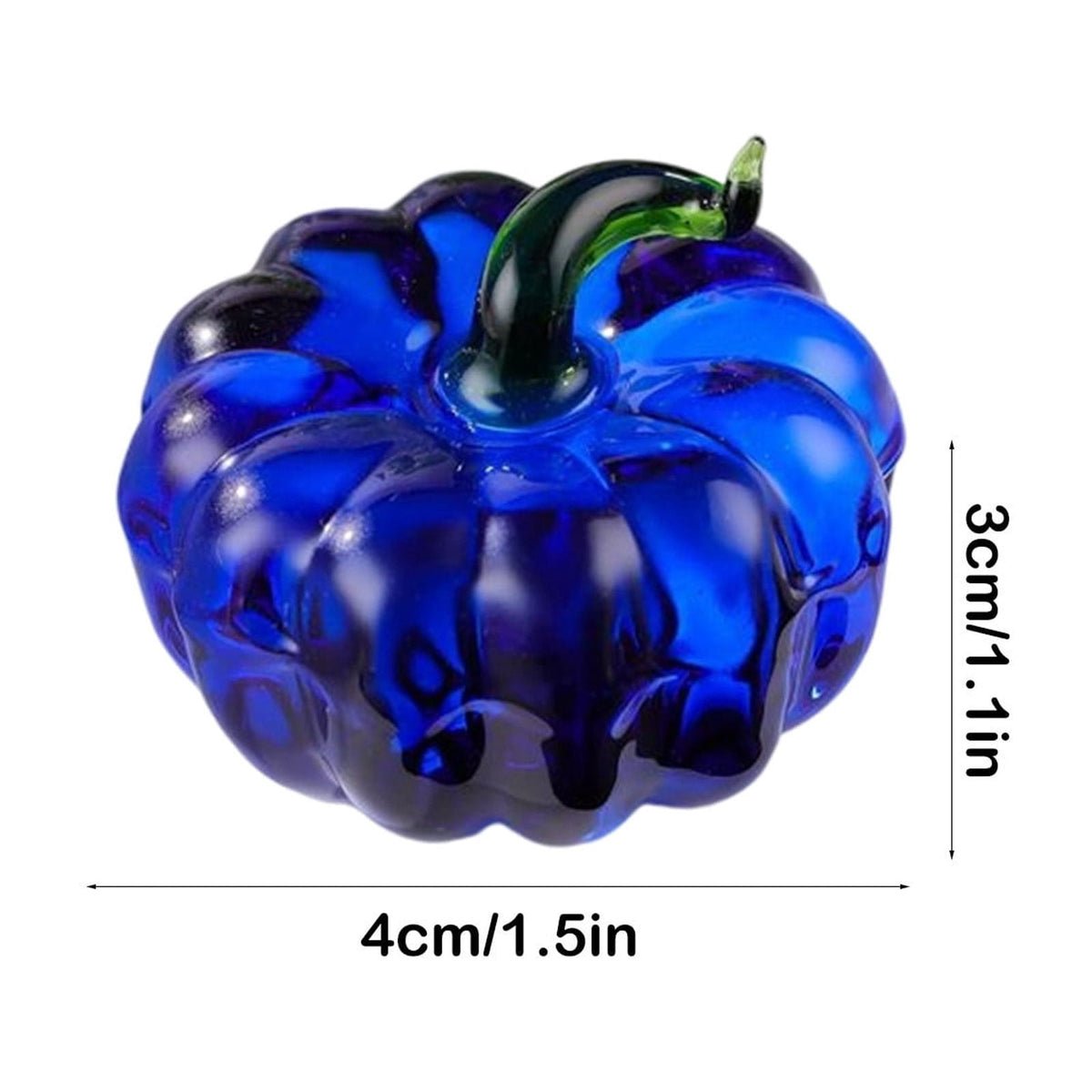Fall Decor Mini Blue Hand Blown Glass Pumpkin Figurine Transparent Crystal Pumpkin with Green Stem Art Glass Fruit Tabletop Decor for Home Office Shelf Thanksgiving Halloween Gift