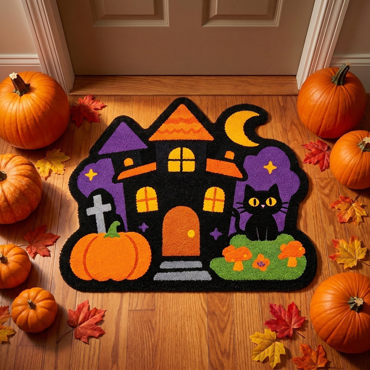 Halloween Door Mat Pumpkin Shaped Non-Absorbent Skidproof Mat 15.75x23.62in Polyester Skidproof & Weather Resistant for Front Door Porch Indoor Outdoor Halloween Door Mat by MPOISVA