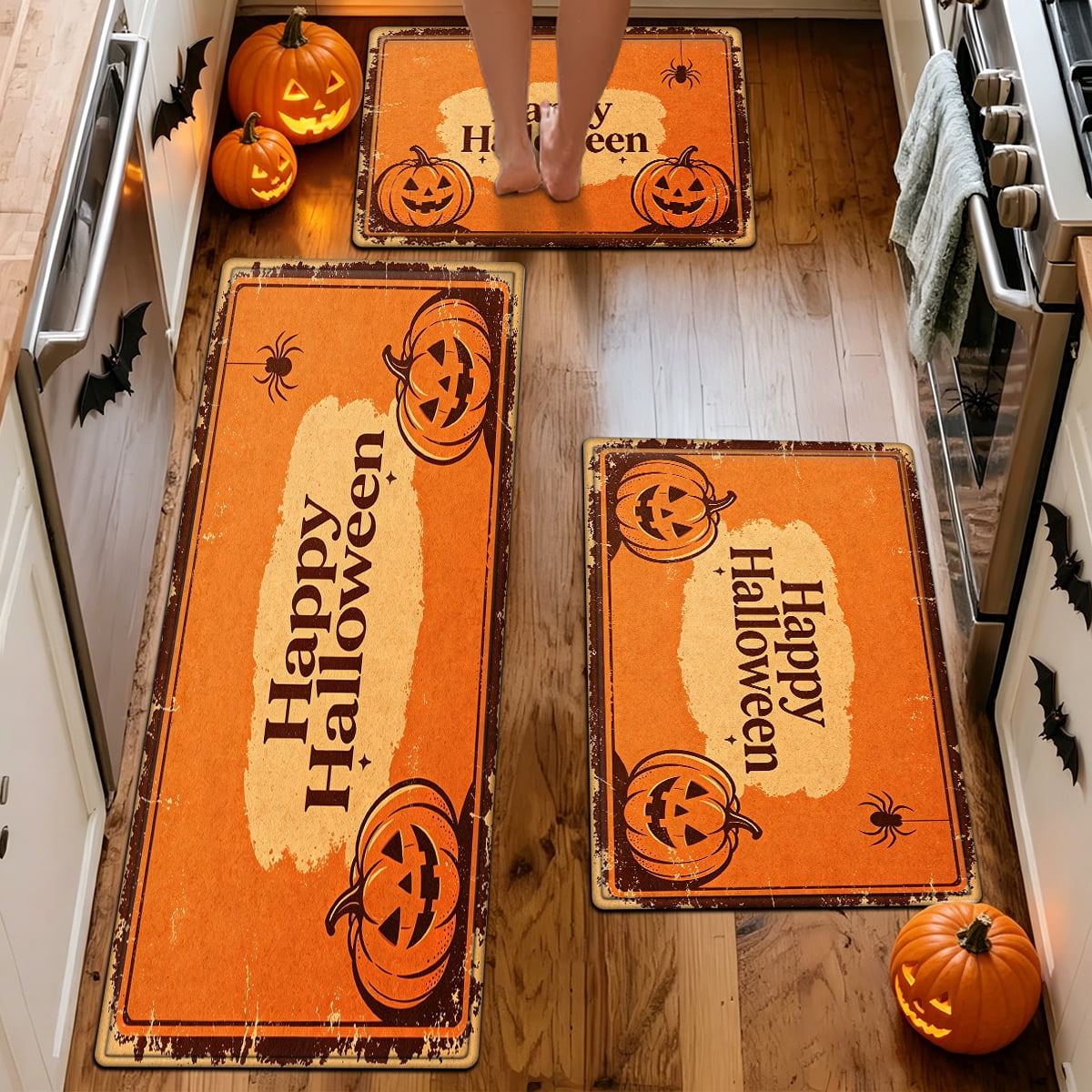 YIMEIS Halloween Orange Pumpkin Lantern Soft Non-slip 1Pc Flannel Mat and Kitchen Rugs,16''x24'',for Bathroom Entryway Bedroom