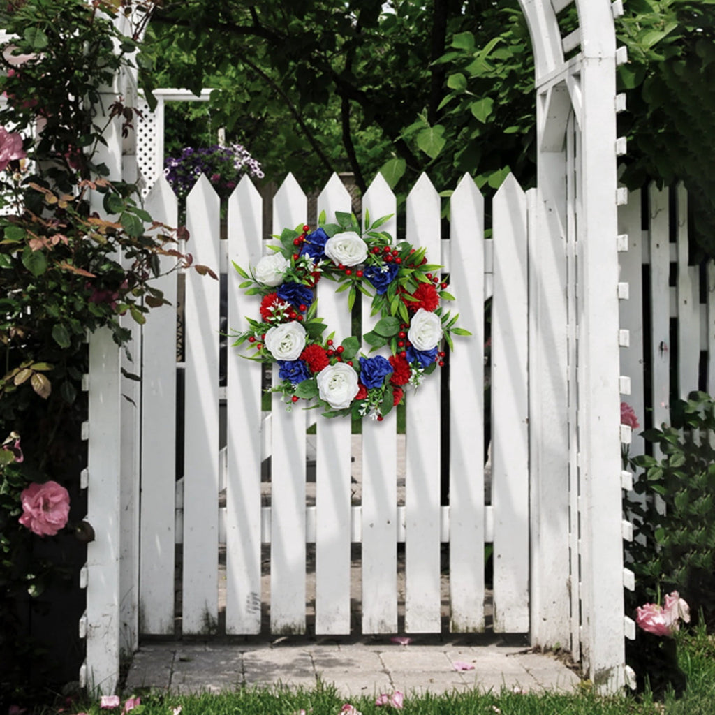 AZXY 20 Inch 4th of July Patriotic Wreath, Red White Blue Mesh Wreath with American Flag Star & Stripe Ribbons, Patriotic Americana Decor for Independence Day Memorial Day Front Door Indoor Outdoor