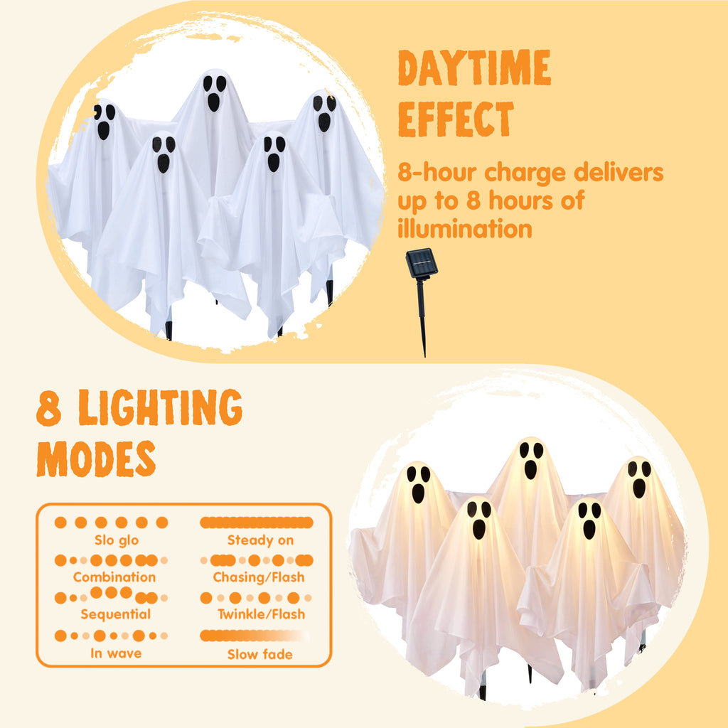 Joyfy 3 Packs Halloween Ghost Decorations Outdoor, Light Up Flying Ghost Pathway Lights， Battery Operated Watereproof Ghost Deocr with 3 Stakes, Halloween Yard Front Porch Haunted House Decorations