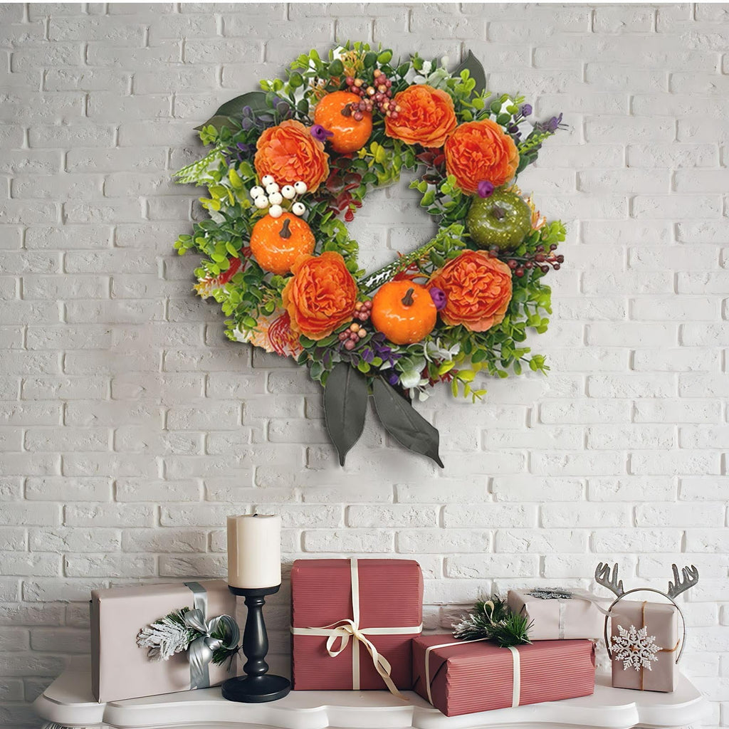 YIKA Halloween Decoration Fall Peony And Pumpkin Wreath Colorful Decorative Garland Home Decoration And Ornaments Suitable For Decoration In Multiple Scenarios F3Halloween Yard Decor