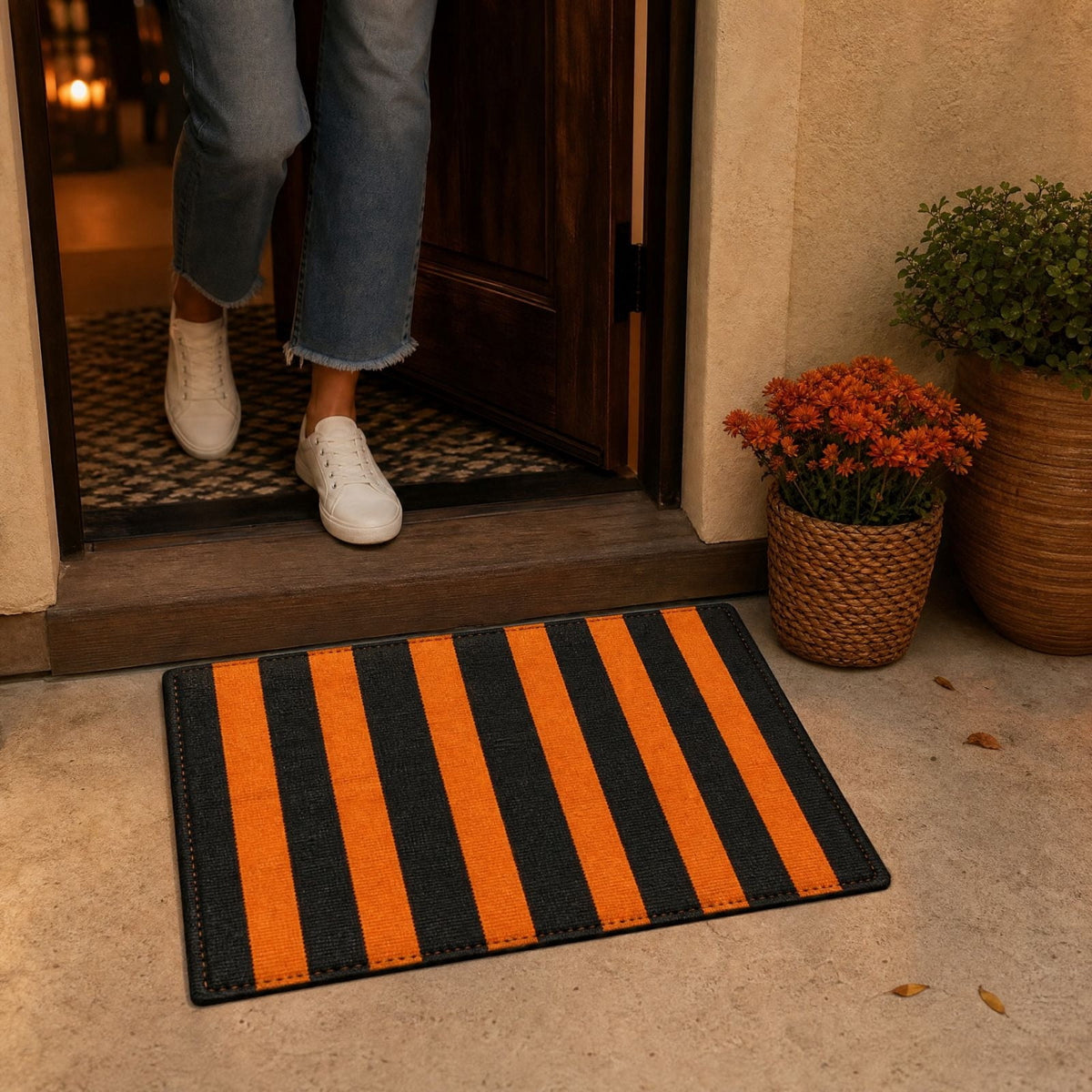 Front Door Mat Indoor Outdoor Entrance Rug, Semicircular Entrance Mat, Half Round Waterproo Non-Slip Durable Rubber Doormat for Garage, Patio, 29.5 inch