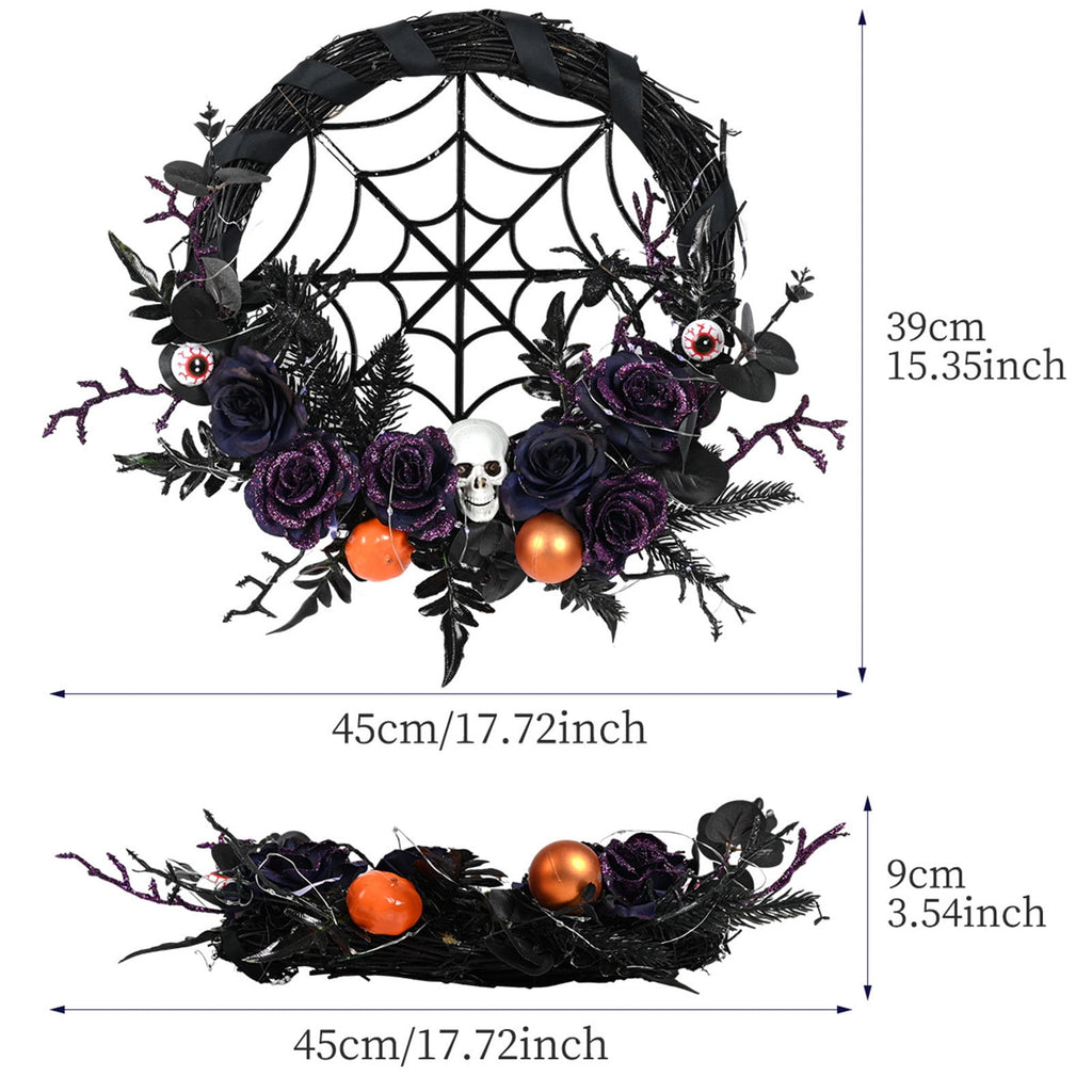 YIKA Halloween Decoration Halloween Ghost Festival Purple Simulation Skull Pumpkin Horror Scene Decoration Wreath F3Halloween Yard Decor