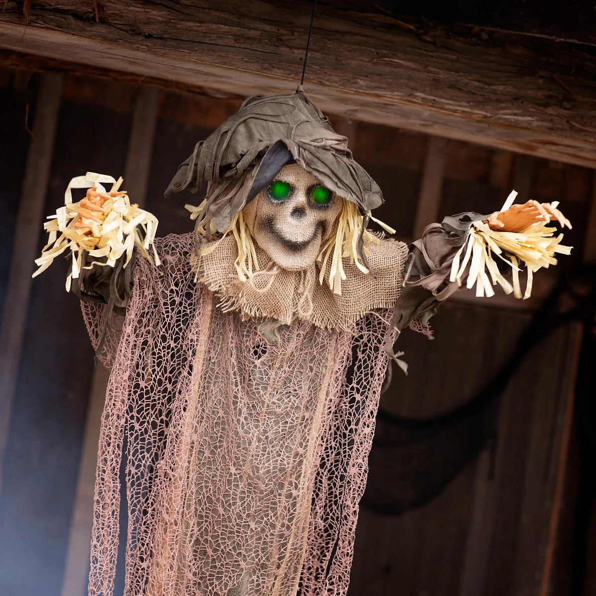 Morris Costumes 5.9 ft Light-Up Hanging Skeleton Scarecrow Decoration - Beige