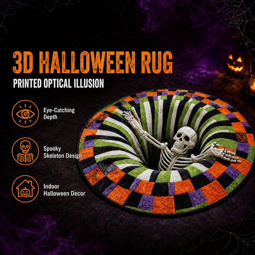 3D Halloween Rug, skeleton vortex quilted round Mat (#B,140 cm / 55.1 in) | 3D Candy Corn Abyss Quilted Round Mat with Spooky Depth Design Crystal Velvet Soft & Durable Fabric Non-slip