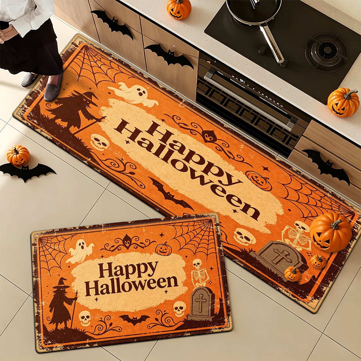 YIMEIS Halloween Orange Pumpkin Lantern Soft Non-slip 1Pc Flannel Mat and Kitchen Rugs,16''x24'',for Bathroom Entryway Bedroom
