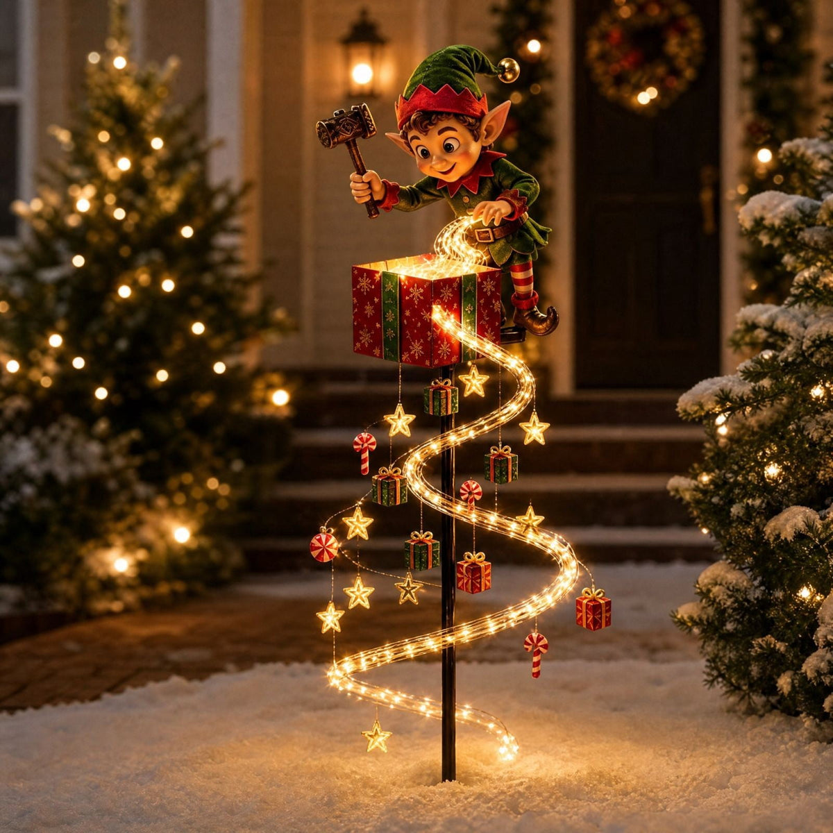 Luckky Christmas Bell Cascade Solar Yard Light,Solar Powered Flowing Star Bell Stake Light,Warm Yellow Outdoor Holiday Decor for Christmas Yard Decor（1 Pack）