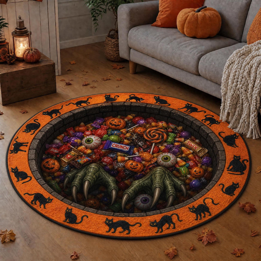 Win s Way 3D Illusion Round Halloween Rug Optical Illusion Doormat Non- Washable Entryway Decor Spooky Fall Front Door Mat for Party Decoration Available in 15.8/23.6/31.5 Inch