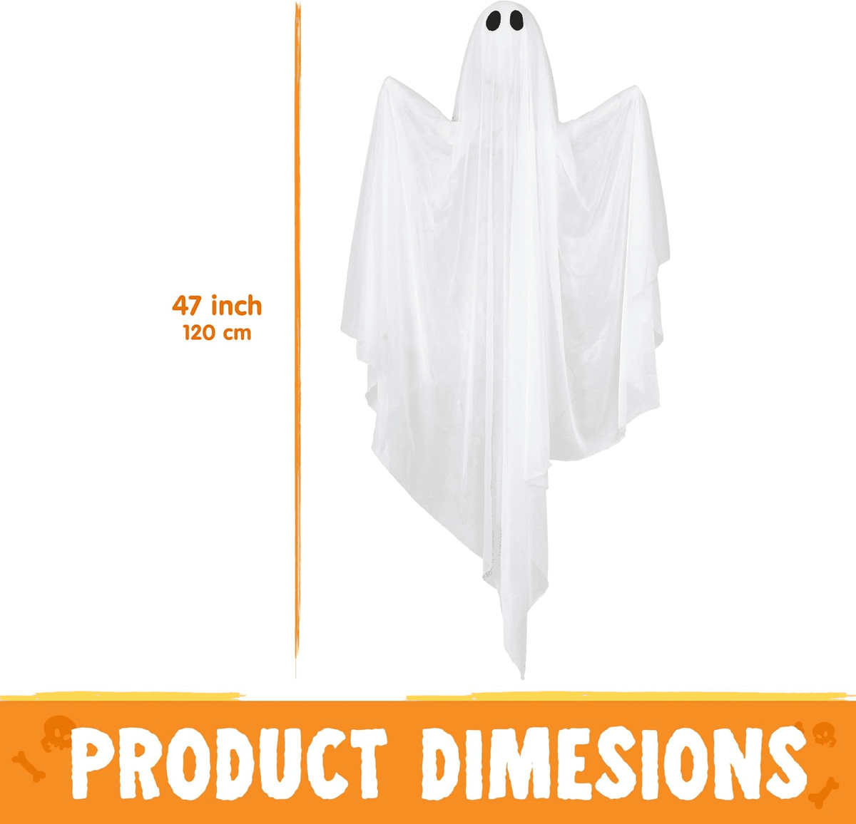 Ayieyill Halloween Ghost Decor with Blue LED Light, 47” Light up Hanging Ghost Halloween Yard Porch Decorations Outdoor