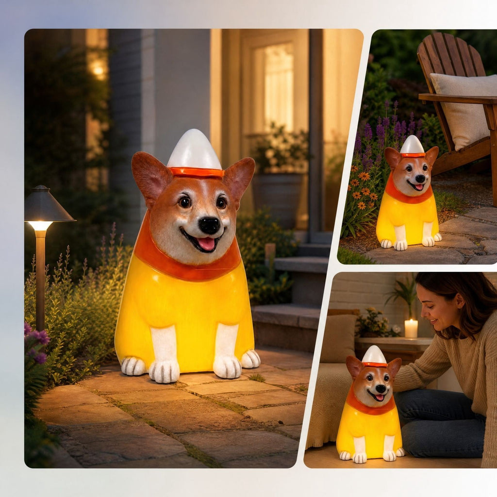 2026 New Halloween Light‑Up French Bulldog Figurine, Shark Outfit Dog Statue with Glowing Pumpkin, Waterproof Resin Table Holiday Decorations, Cute Spooky Halloween Decorations for Porch Yard Home