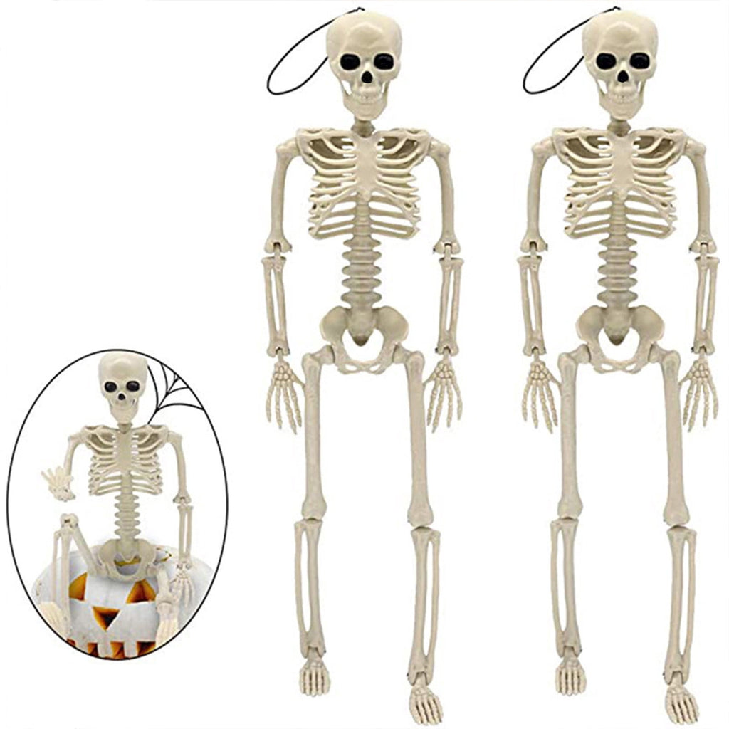 Beautynvta Posable Halloween Skeletons Decor, 15''x4.7'' Small Hanging Skeleton with Movable Joints for Halloween Decorations, Graveyard Props