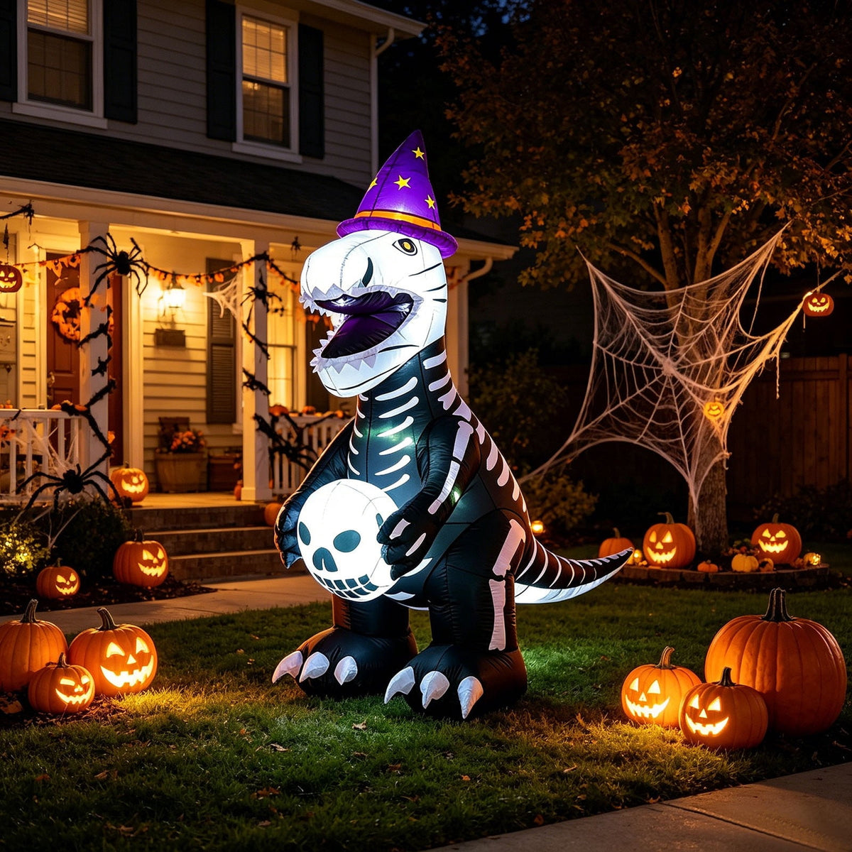 Hvmvliv 7.8ft Outdoor Halloween Inflatable Decoration with Ground Stakes Creepy Inflatable Dinosaur for Outdoor Courtyard Party Scene Layout Black