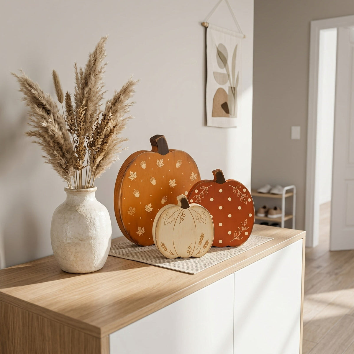 Yardvibe Set of 3 Wooden Pumpkin Decorations Tabletop Fall Centerpiece for Thanksgiving Halloween Mantel Shelf 6.7x6.7 in
