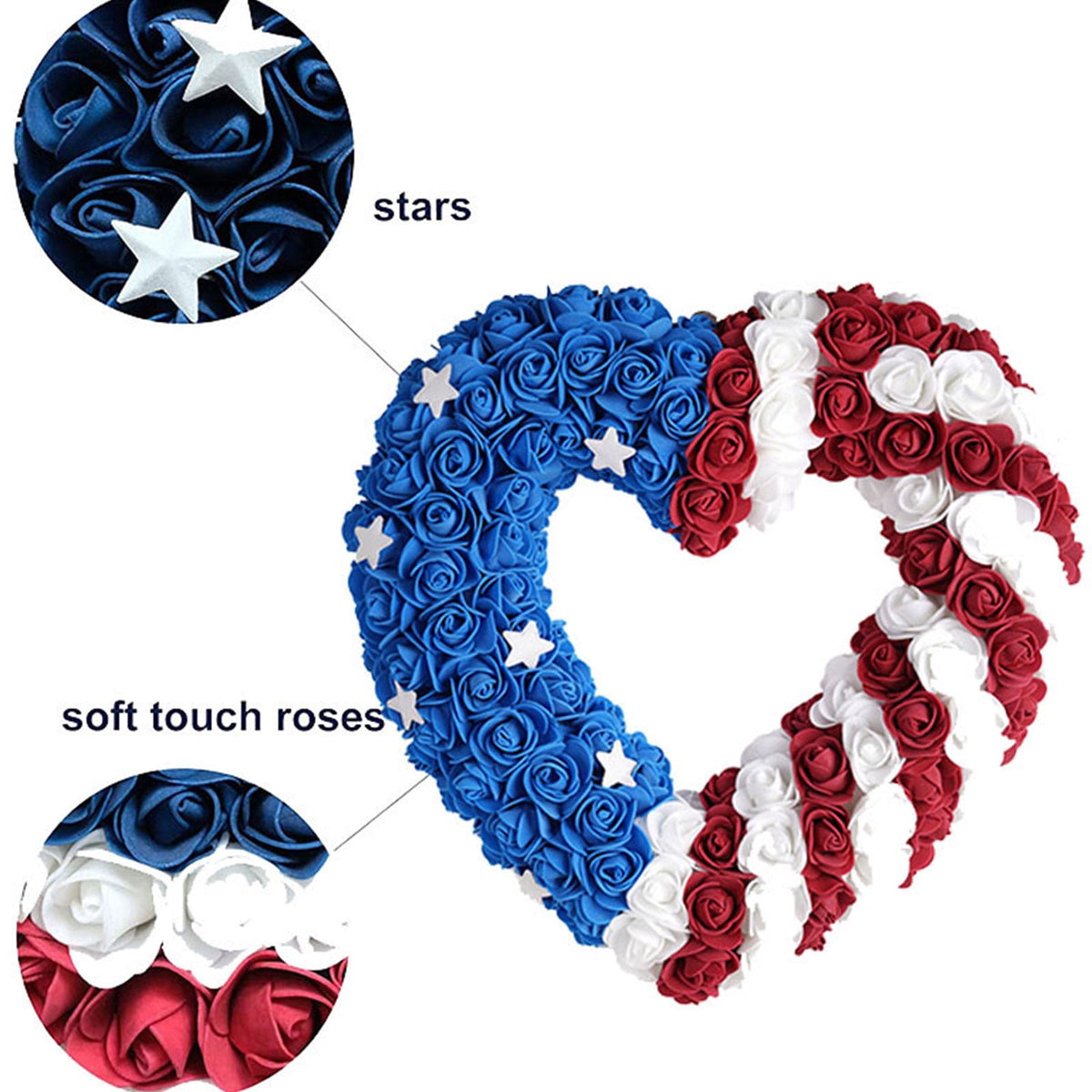 AZXY 4th of July Wreath,Patriotic Wreath,Independence Day Wreaths,Memorial Day Decorations