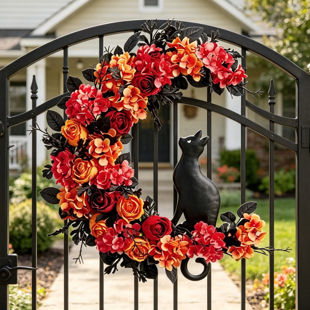 Hotyverty Halloween Wreath for Front Door, 13.77 Inch, Skull With Black Bow Wreath Halloween Decorations For Covered Outdoor Door & Farmhouse Gothic Home Ornament